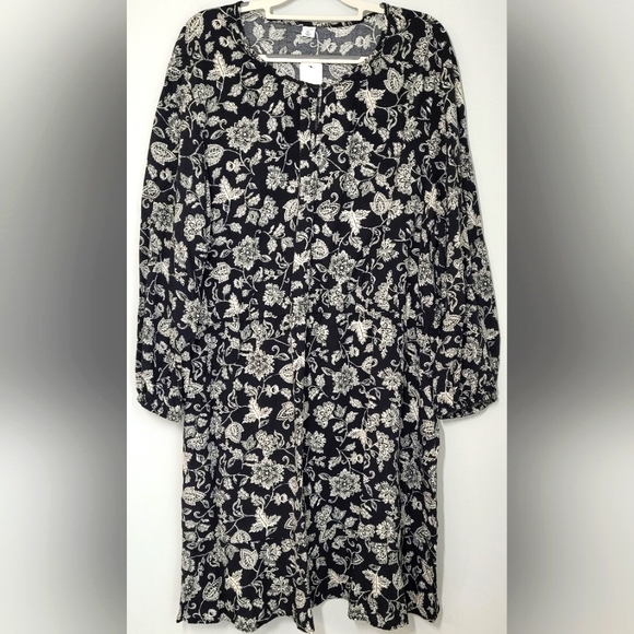 Old Navy Casual Dress Blk White Floral Jacobean Print Size xxl (1×) - Picture 1 of 11